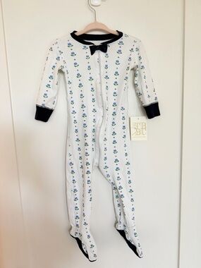 The Beaufort Bonnet Company White Footed One-Piece with Blue Floral Trim